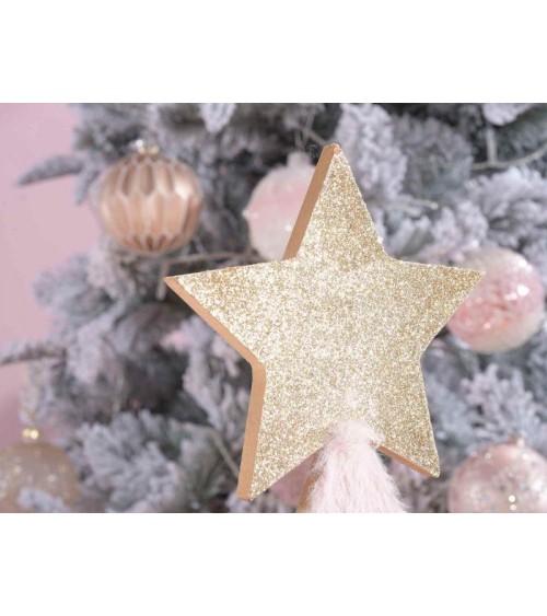 Set 2 Christmas Trees in Wood and Eco - Fur with Glitter Star -  - 