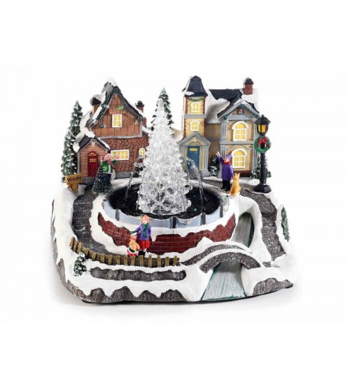 Resin Christmas Landscape with Multicolored Lights, Fountain and Music -  - 