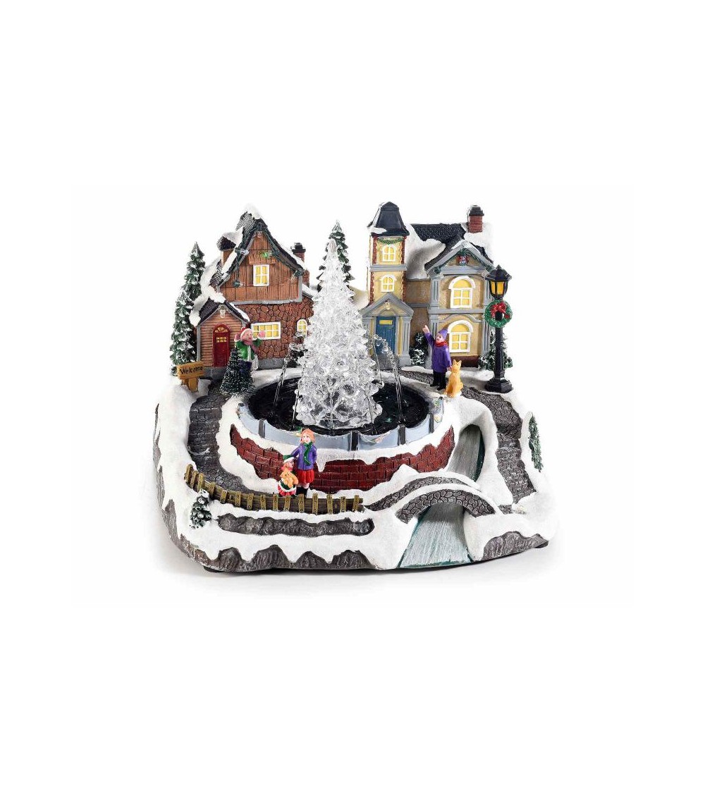 Resin Christmas Landscape with Multicolored Lights, Fountain and Music -  - 
