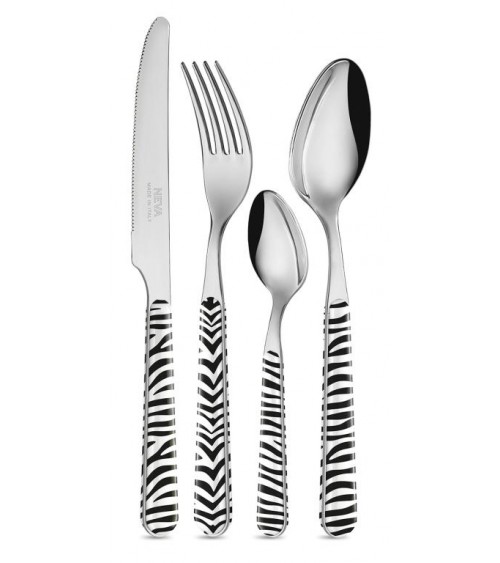 Set 24tlg. modernes italienisches Besteck - Animalier Zebra - weiß schwarz