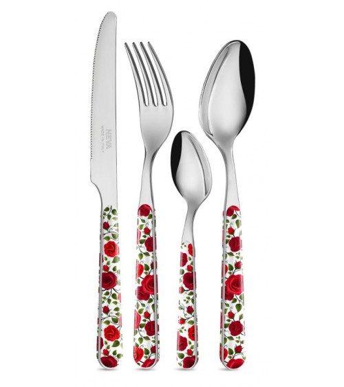Provencal Cutlery Set - Roses Decor 24pcs Red - Neva