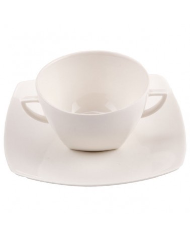 Asian Square Breakfast Cups with Saucers in New Bone China Ivory - 6 Pieces -  - 