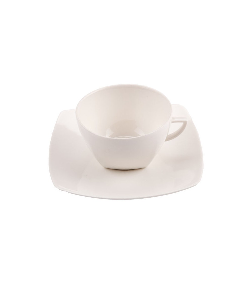 Tazze Thè Asian Square con Piattini in Porcellana New Bone China Avorio - 6 Pezzi - 