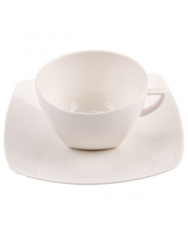 Asian Square Tea Cups with Saucers in Ivory New Bone China - 6 Pieces -  - 