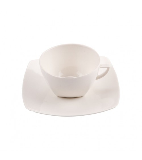 Asian Square Coffee Cups with Saucers in Ivory New Bone China - 6 Pieces -  - 