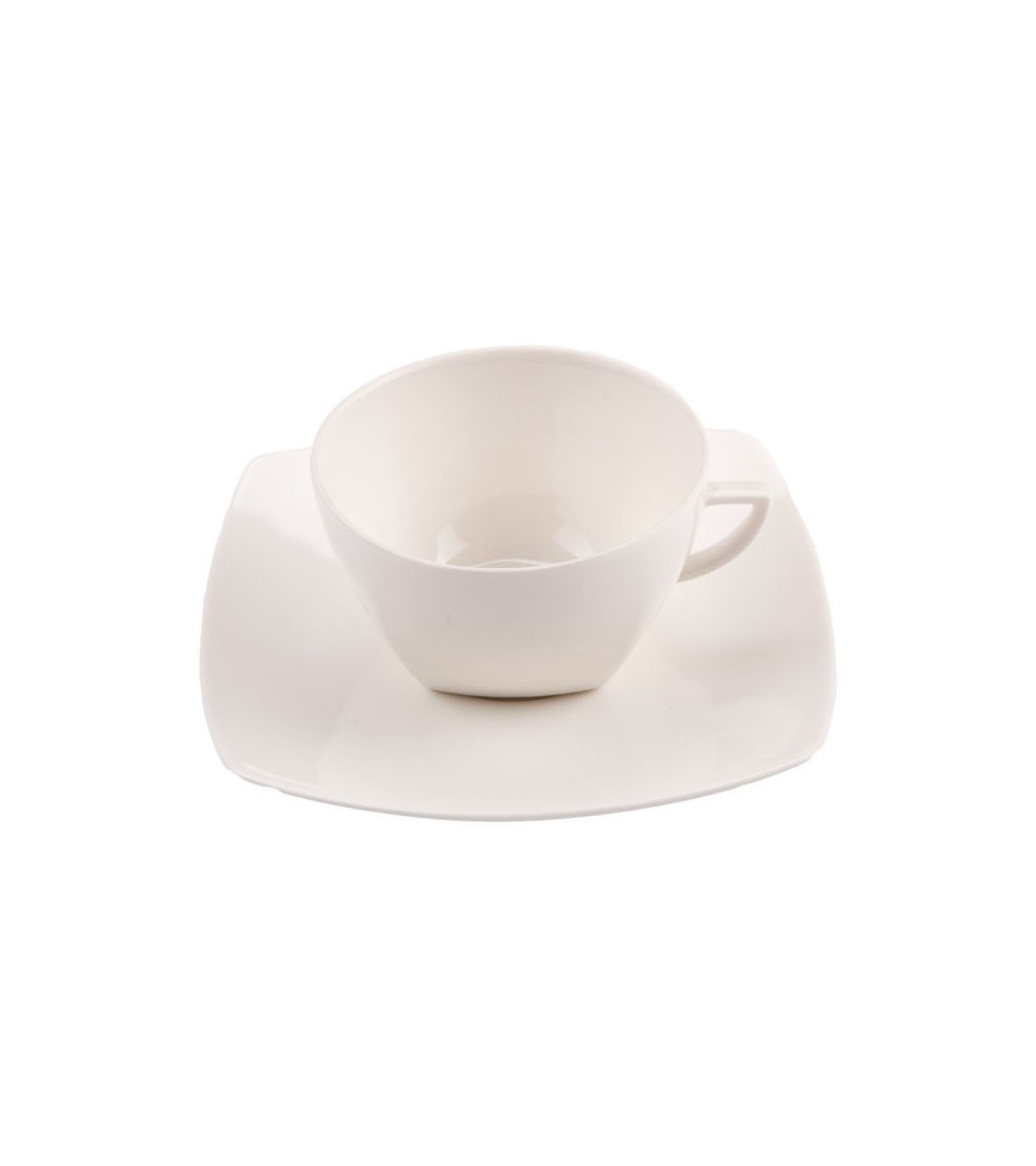 Asian Square Coffee Cups with Saucers in Ivory New Bone China - 6 Pieces -  - 