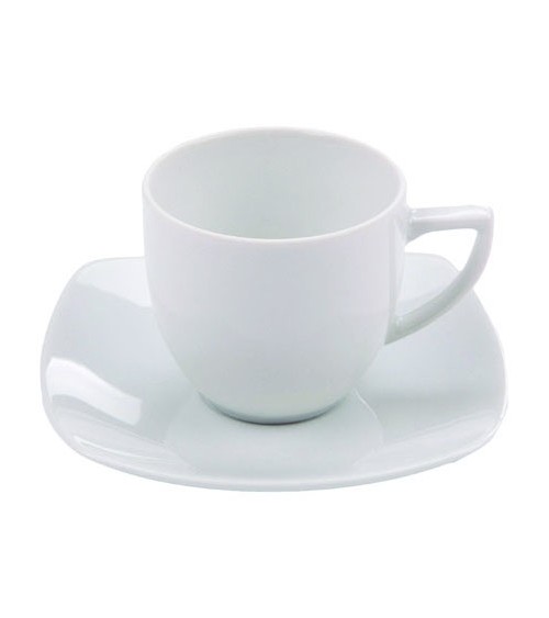 Carrè Teetasse mit Untertasse aus weißem Porzellan - 6 Stück - 