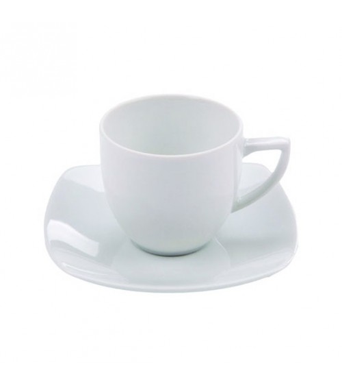 Tasse à Café Carrè avec Soucoupe en Porcelaine Blanche - 6 Pièces - 