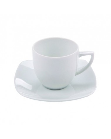 Tasse à Café Carrè avec Soucoupe en Porcelaine Blanche - 6 Pièces - 