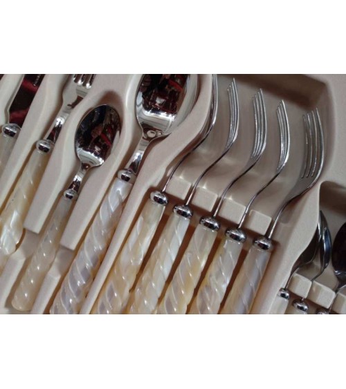 Servizio 24 Pezzi - Posate Vito in Acciaio Inox 18/10 - Manico Madreperlato - Colore Avorio - 