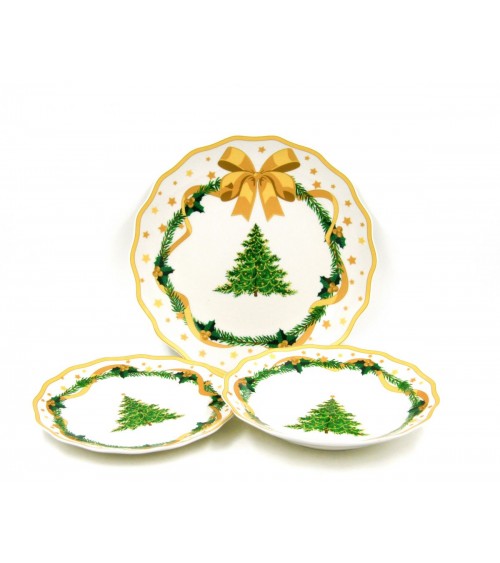Service d'assiettes de Noël en porcelaine "Gold Christmas" 18 Pièces - Famille Royale -