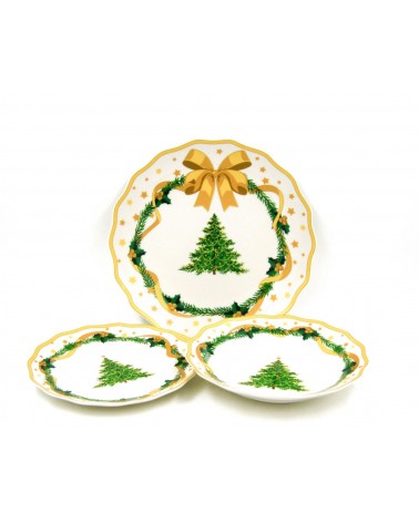 Service d'assiettes de Noël en porcelaine "Gold Christmas" 18 Pièces - Famille Royale -