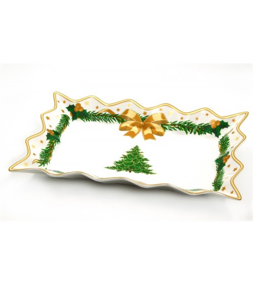 Centrotavola Natalizio con Bordo Smerlato in Ceramica "Gold Christmas" - Royal Family - 