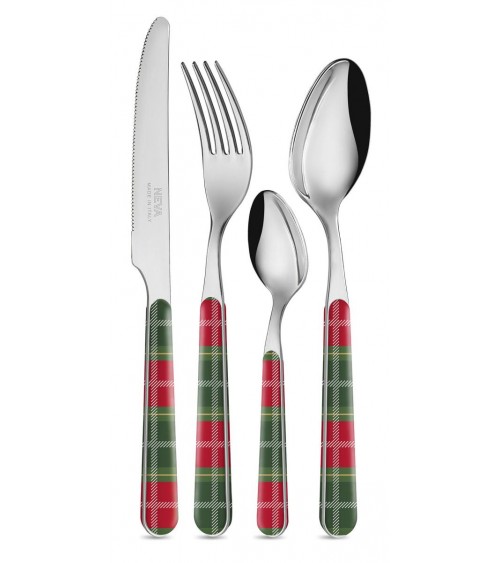 Tartan Christmas Cutlery Set 24pcs Green / Red Color - Neva Posateria Creativa - 1