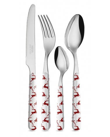 Italian Christmas Flatware - Reindeer Set 24 Pieces Color White / Red - Neva -  - 