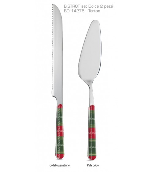 Set of 8 Christmas Cutlery for Dessert Tartan Green / Red Color - Neva Posateria Creativa -