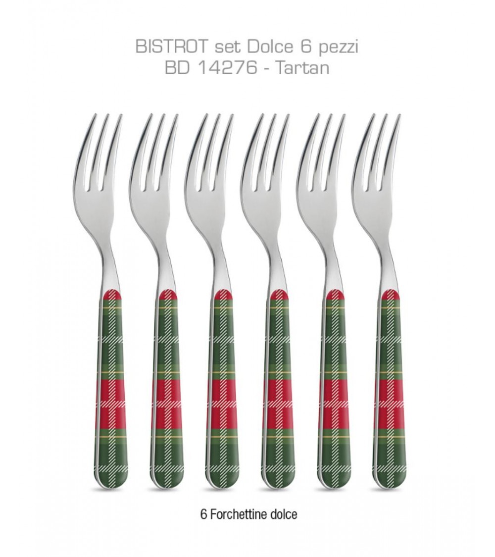 Set 8pcs Couverts Tartan Doux Noël Vert / Rouge - Neva Posateria Creativa -