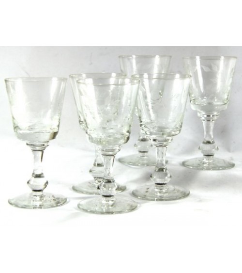 Set of 6 Wine Glasses in Transparent Crystal with Floral Decor - Royal Family -  - 