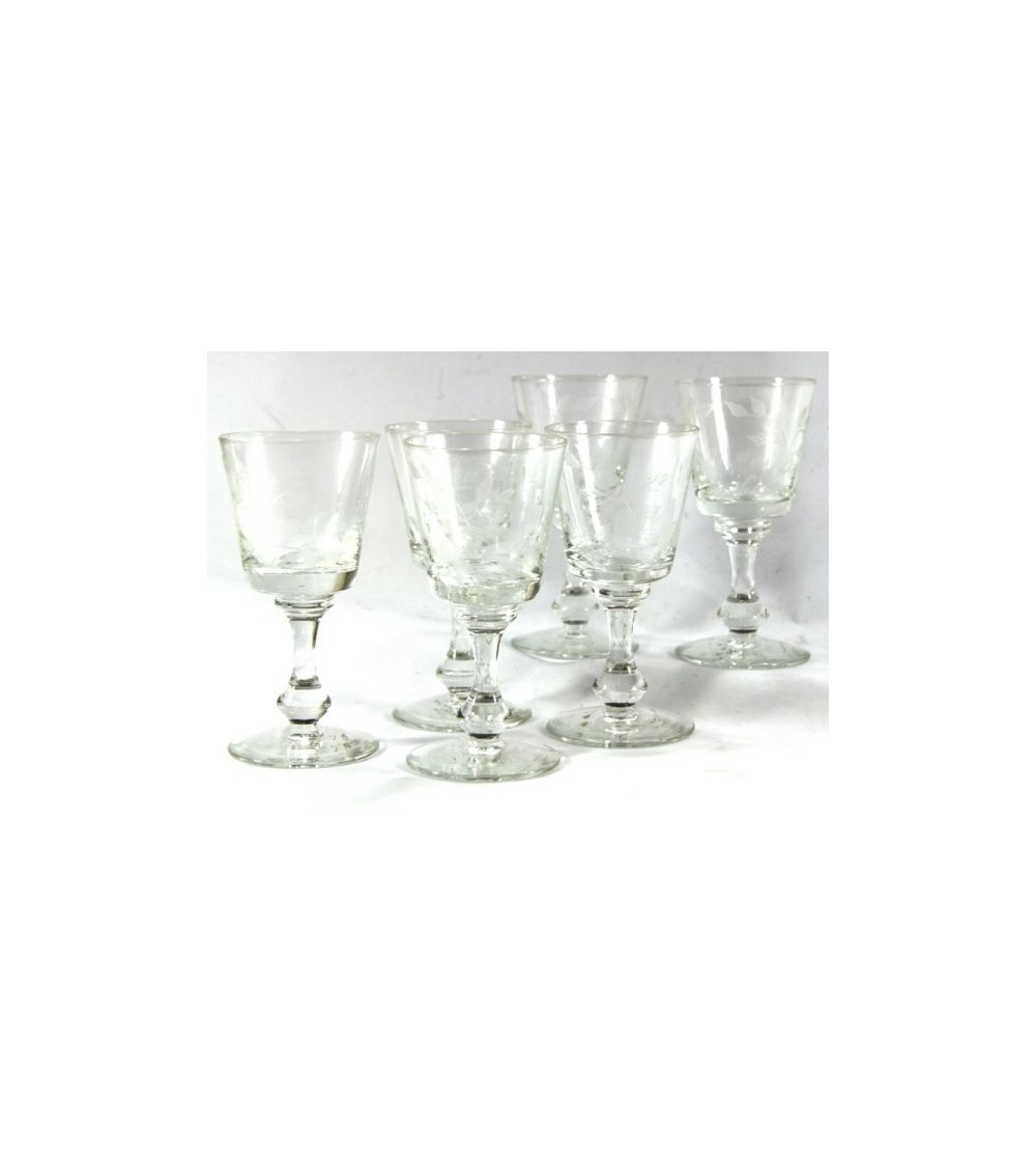 Set of 6 Wine Glasses in Transparent Crystal with Floral Decor - Royal Family -  - 