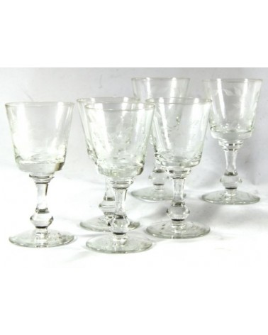 Set of 6 Wine Glasses in Transparent Crystal with Floral Decor - Royal Family -  - 