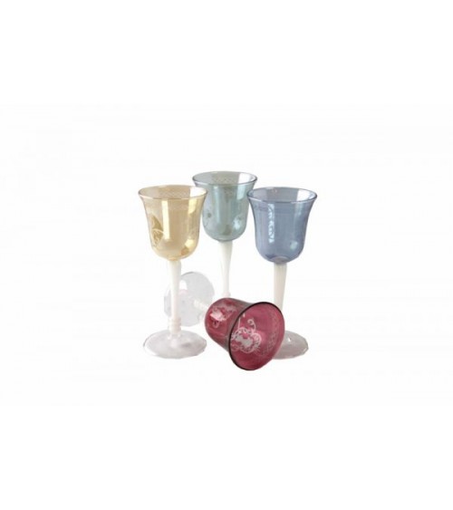 Set 4 Bicchieri in Vetro Soffiato Colorato e Incisione Firenze - Royal Family - 