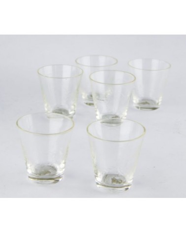 Set of 6 Wine Glasses in Hand-ground Transparent Crystal and Floral Engraving - Royal Family -  - 