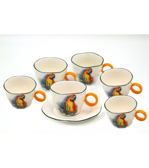 Service pour 6 Personnes Tasses à Thé en Porcelaine "Jungle Parrots" - Royal Family - 