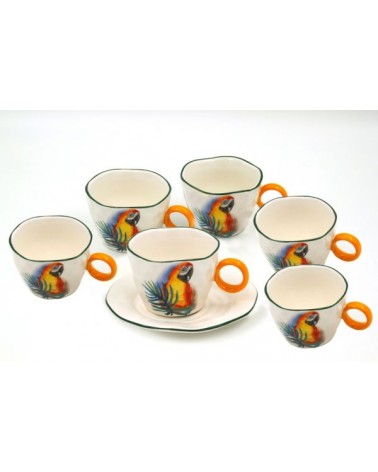 Service pour 6 Personnes Tasses à Thé en Porcelaine "Jungle Parrots" - Royal Family - 