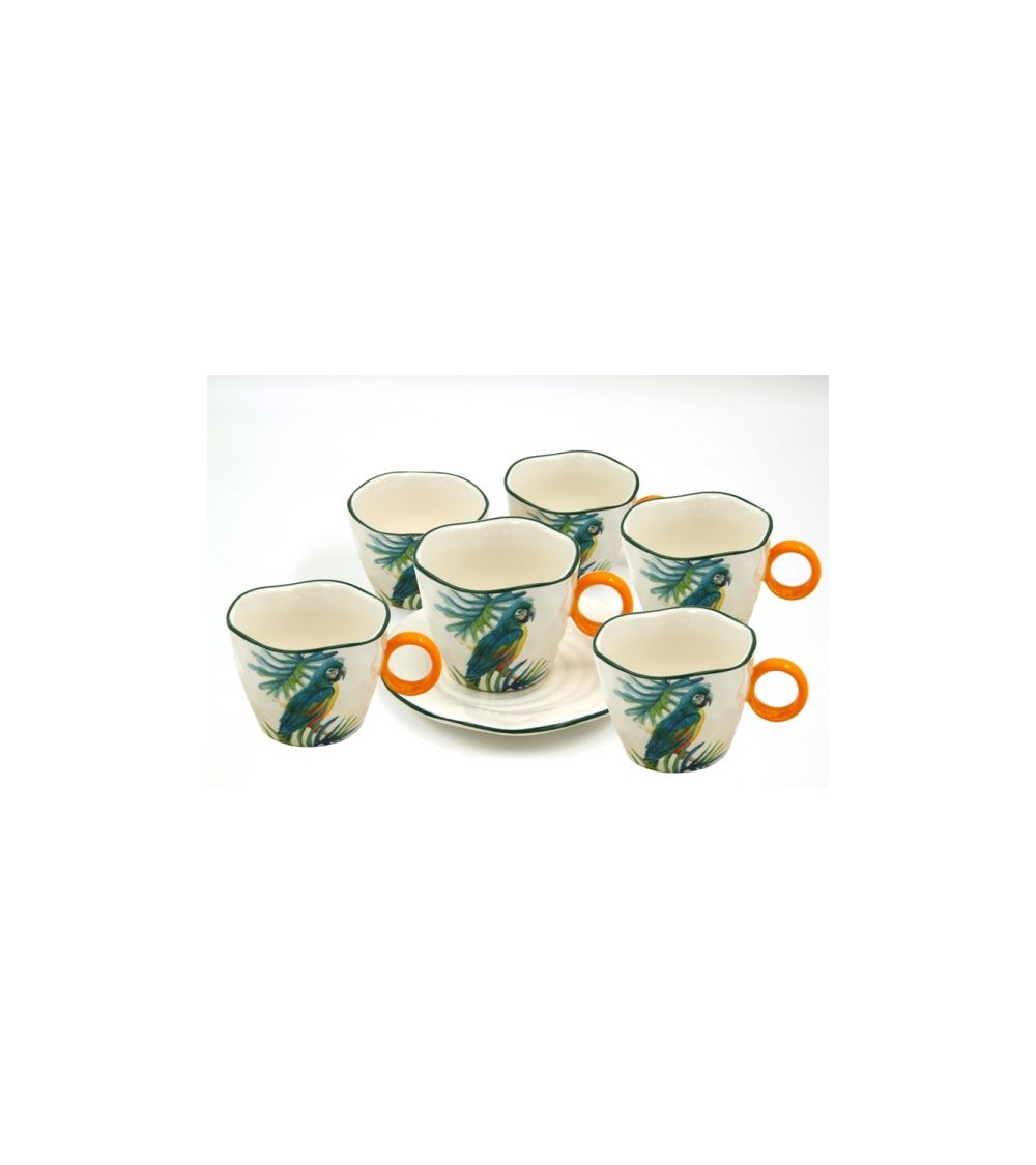 Service for 6 People Porcelain Tea Cups "Jungle Parrots" - Royal Family -  - 
