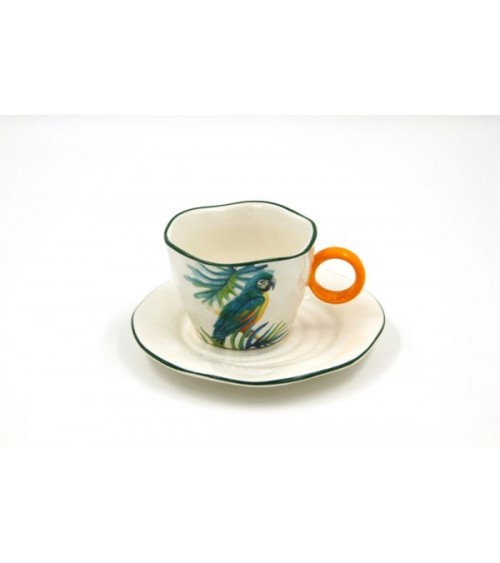 Service for 6 People Porcelain Tea Cups "Jungle Parrots" - Royal Family -  - 