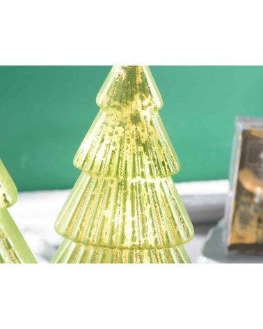 Set aus 2 Glasbäumen mit silbernem Glitzer und warmweißen LED-Leuchten - 