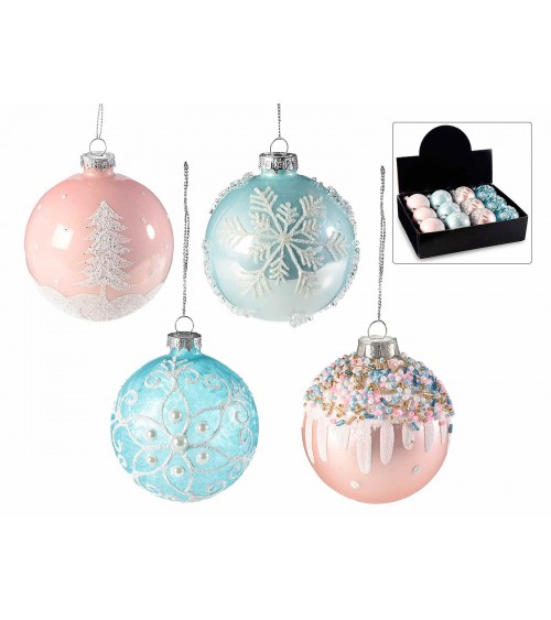 Set of 12 Colored Glass Balls with Glitter Decorations -  - 