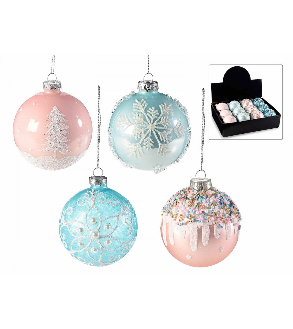 Set 12 Palline in Vetro Colorato con Decori Glitter - 
