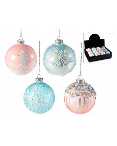 Set of 12 Colored Glass Balls with Glitter Decorations -  - 