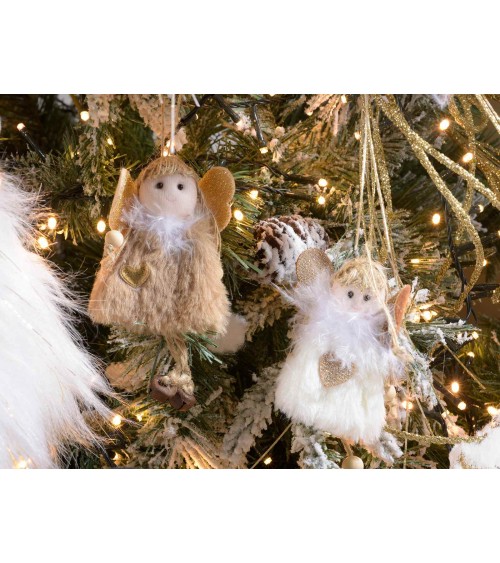 Christmas Decoration - 8 Long-legged Angels with Fur Dress -  - 