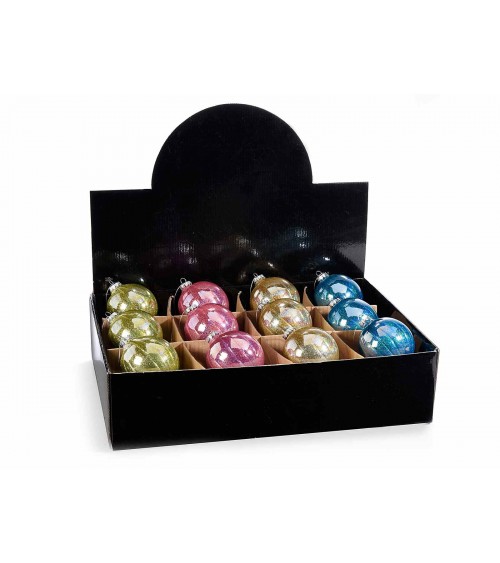 Christmas Decoration - Set of 12 Shiny Colored Glass Balls -  - 