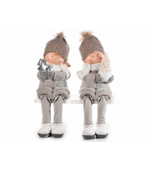 Christmas Decoration -Couple Children Long Legs in Ceramic -  - 