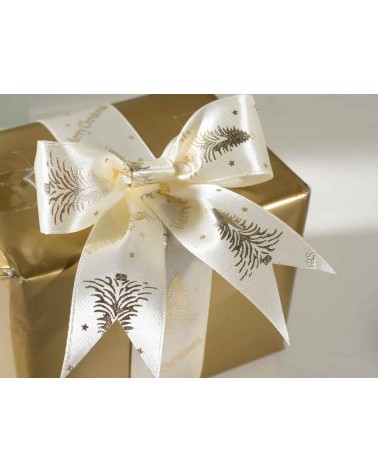 Satin Ribbon with Golden Christmas Print - 2 Pieces -  - 