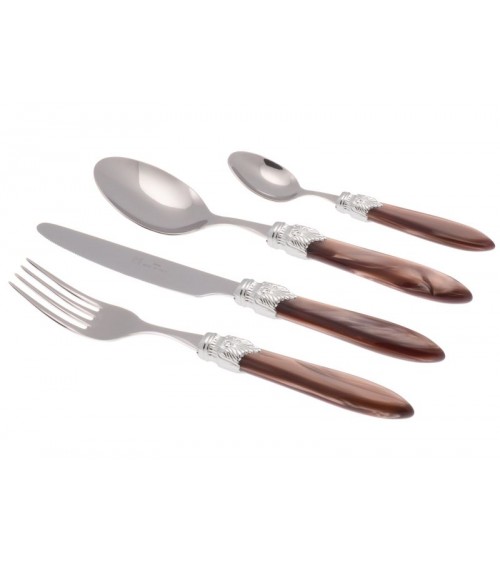 Laura Argento Set 24 Pieces Colored Cutlery - Rivadossi Sandro - pearly brown
