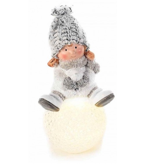 Décoration de Noël fille en céramique sur boule de neige avec lumière - 