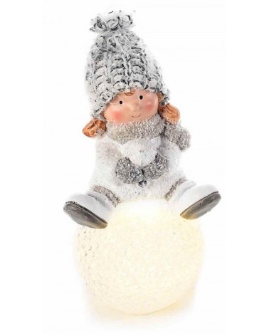 Ceramic Girl Christmas Decoration on Snowball with Light -  - 