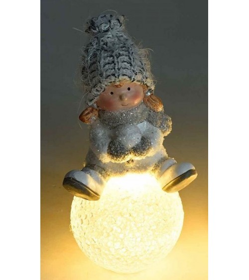 Keramik Mädchen Weihnachtsdekoration auf Schneeball mit Licht -  Keramik Mädchen Weihnachtsdekoration auf Schneeball mit Licht -