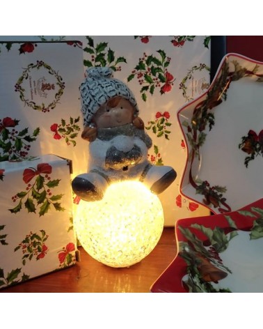 Keramik Mädchen Weihnachtsdekoration auf Schneeball mit Licht - 