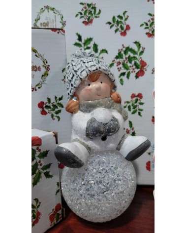 Ceramic Girl Christmas Decoration on Snowball with Light -  - 