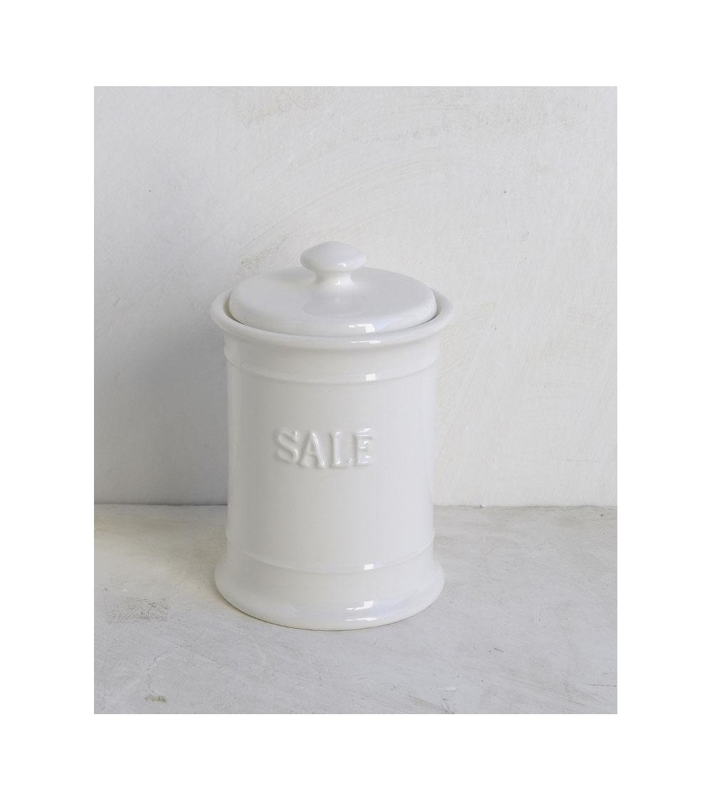 Salt Jar in White Ceramic with Hermetic Lid -  - 