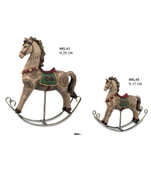 Cavallo a Dondolo Natalizio Decorato Stile Vintage - 
