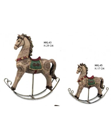 Cavallo a Dondolo Natalizio Decorato Stile Vintage - 