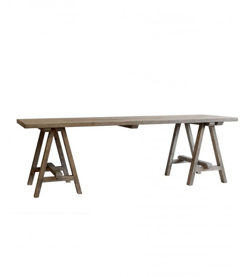 Table en bois de récupération et pieds tréteaux 190 x 80 cm - 