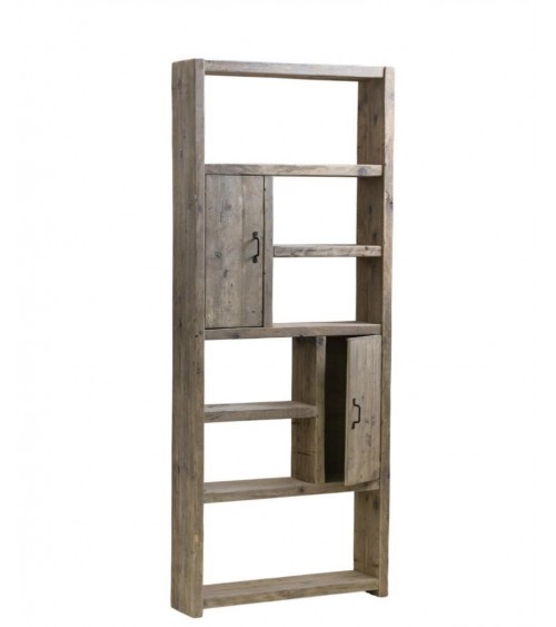 Asymmetrisches Bücherregal aus Altholz mit Türen - 