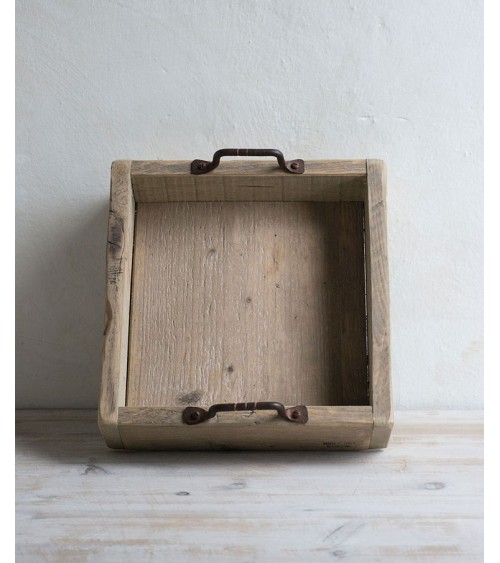 Square Tray with Burnished Iron Handles -  - 